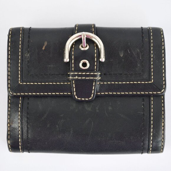 Coach Vintage Black Leather Bifold Wallet Visible Stitching Nickel Hardware Soho - Picture 1 of 10